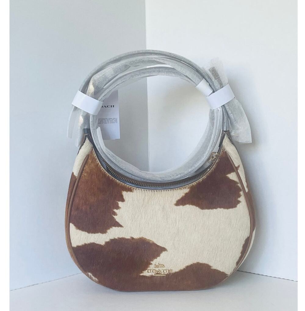 Coach Emily Shoulder Bag Haircalf Cow Print Brown Leather Crossbody CDX23 C